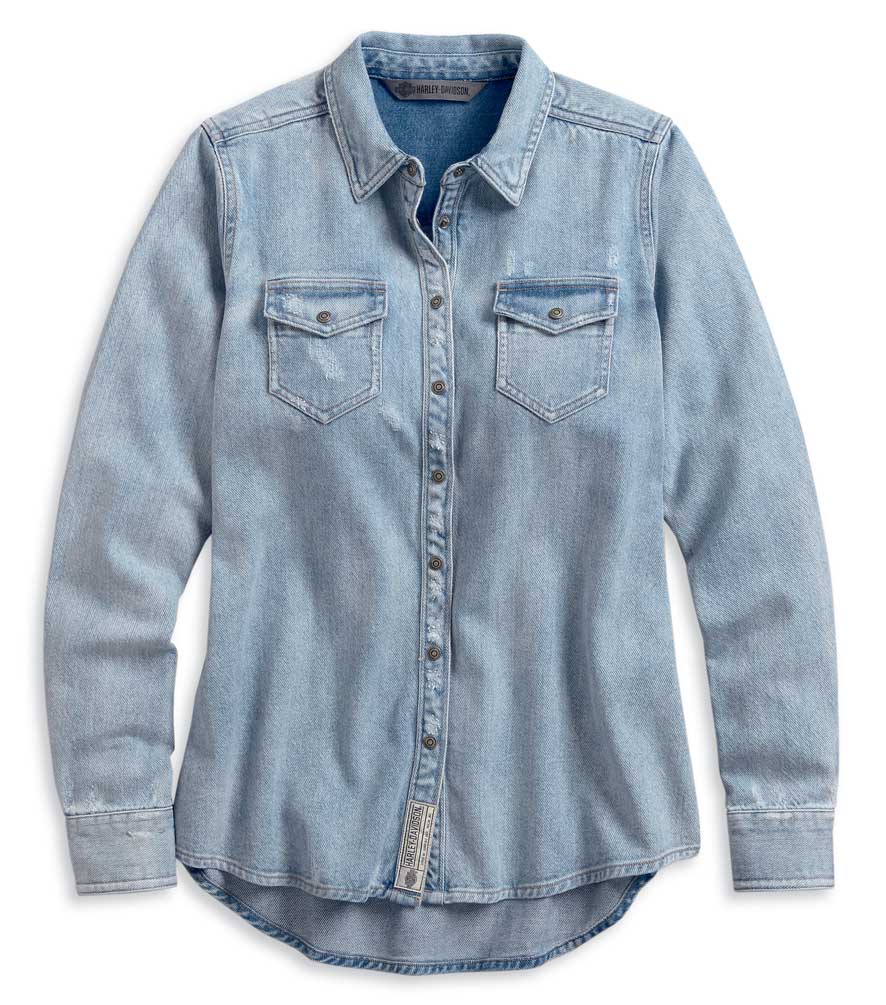 Harley-Davidson Women's Born For Speed Denim Long Sleeve Woven Shirt 96060-20VW - Wisconsin Harley-Davidson