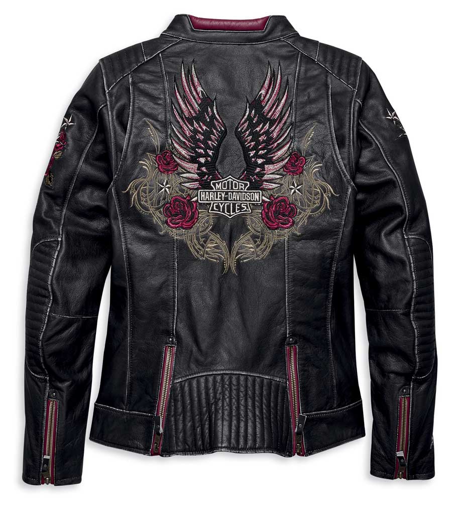 Harley-Davidson® Women's Embroidered Cant Leather Jacket, Black