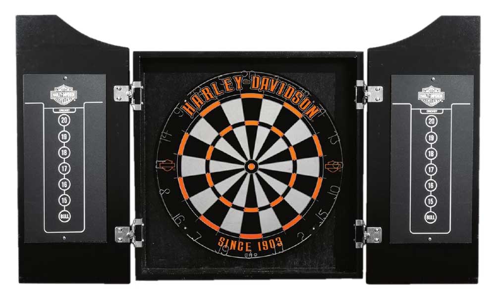 Opbevares i køleskab ordningen skuffe Harley-Davidson® Legend Eagle Logo Dart Board Kit – Black Wooden Cabinet  61897 - Wisconsin Harley-Davidson