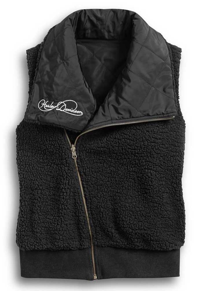 Harley-Davidson Women's Reversible Sherpa Fleece Biker Vest - Black 97422-20VW - No Hassle Returns at Wisconsin Harley