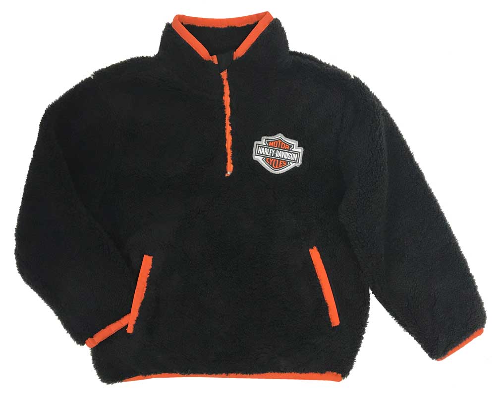 Harley-Davidson Little Boys' B&S 1/4-Zip Sherpa Pullover Sweatshirt Black/Orange - Wisconsin Harley-Davidson