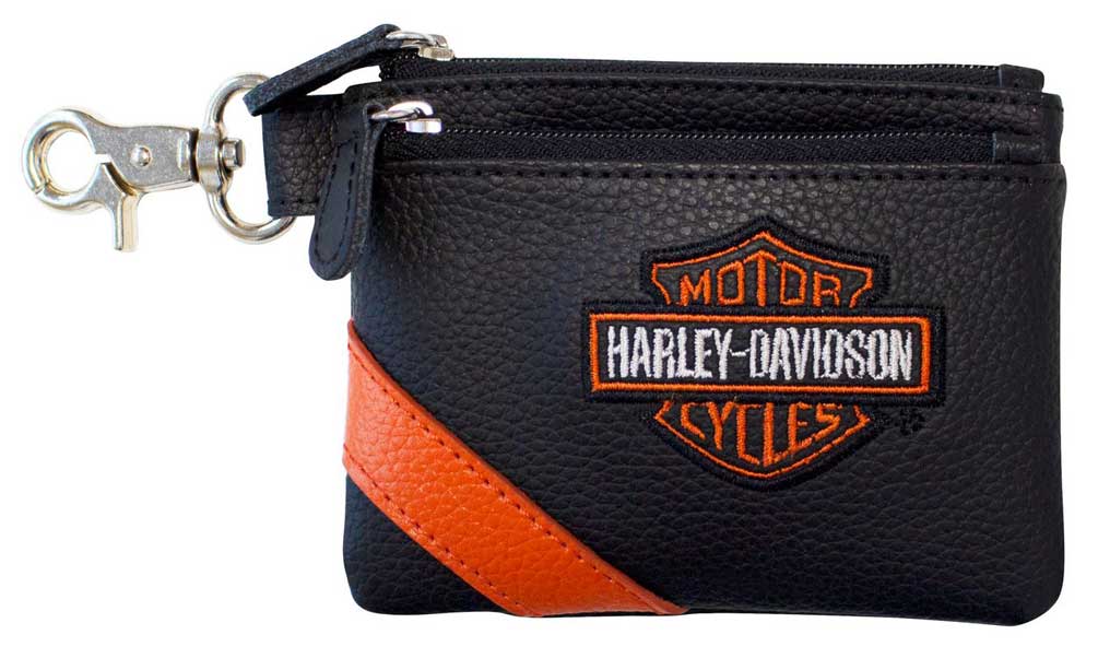 Harley-Davidson Women's Vintage B&S Embroidery Leather Coin Pouch VBS6281-ORGBLK - Wisconsin Harley-Davidson