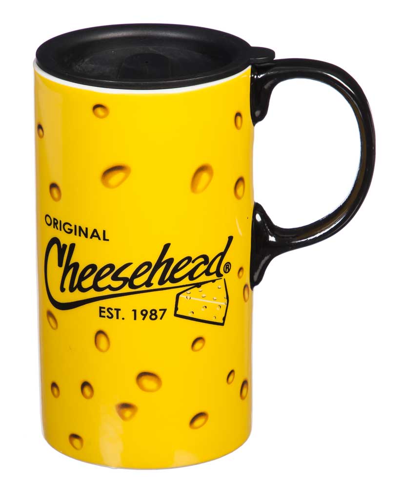 Original Cheesehead Ceramic Tall Boy Travel Cup w/ Gift Box, 20 oz