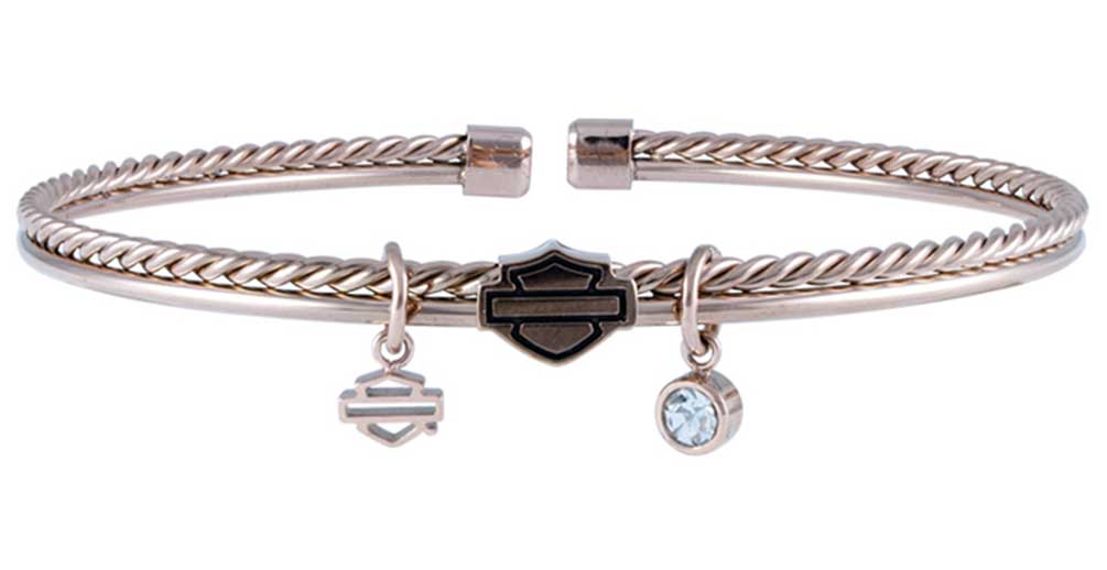 Harley-Davidson Women's Braided Double Bangle, 7 in - Rose Gold Stainless Steel - Wisconsin Harley-Davidson
