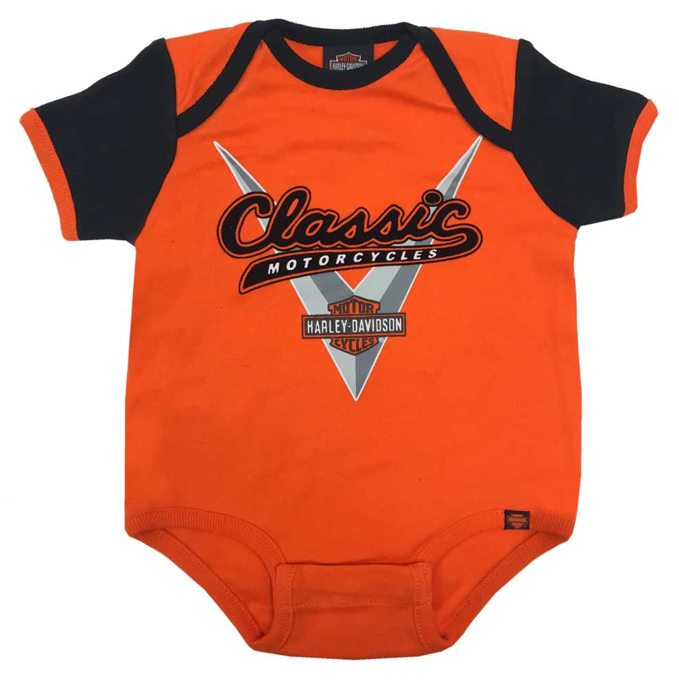 Harley-Davidson Baby Boys' Classic Colorblocked Infant Creeper, Orange S9LBI53HD - Wisconsin Harley-Davidson