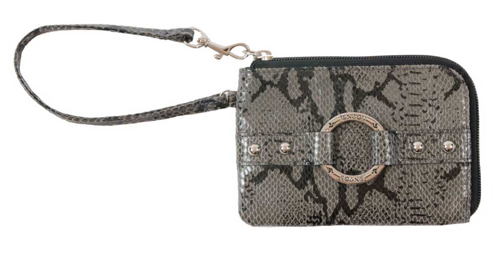 JENTOU Women's Alyssa Python Print Leather Zip Wristlet Wallet JT8372-GRYBLK - No Hassle Returns at Wisconsin Harley