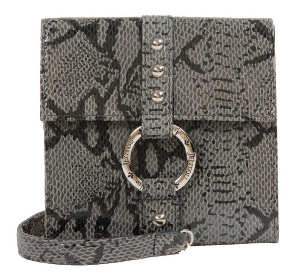 JENTOU Women's Jeanine Python Print Leather Crossbody Purse JT8351-GRYBLK - Wisconsin Harley-Davidson