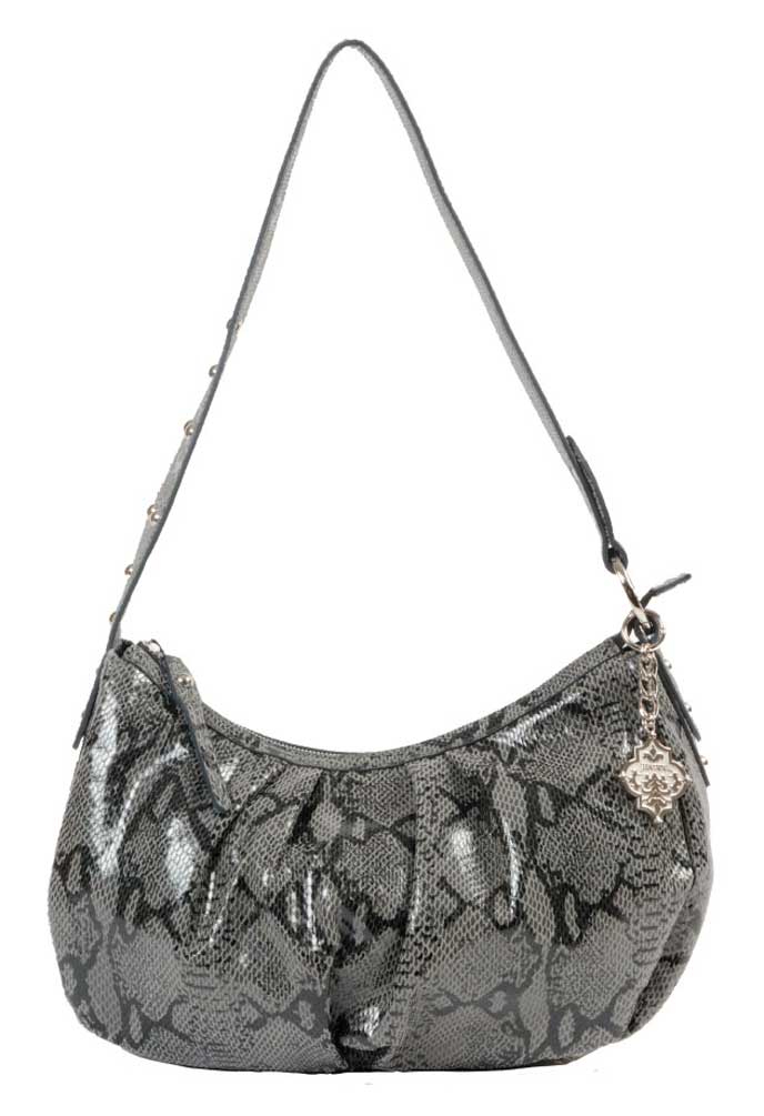 JENTOU Women's Liz Python Print Genuine Leather Shoulder Purse JT8348-GRYBLK - Wisconsin Harley-Davidson