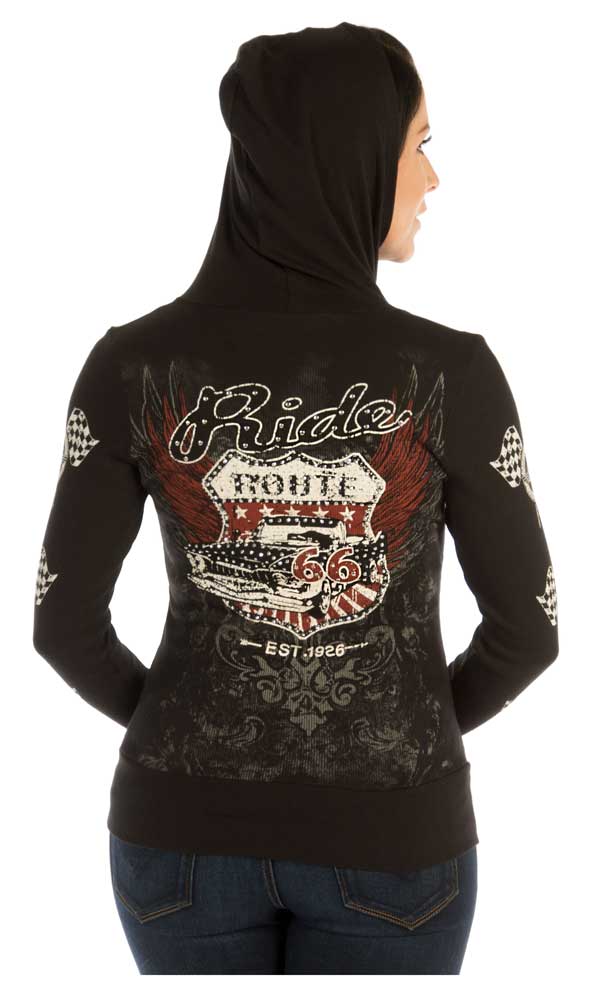 Harley-Davidson Free Shipping - Liberty Wear Women's Vintage Kicks on Route 66 Embellished Zip-Up Hoodie, Black - Free Shipping on many products plus Orders Over $99