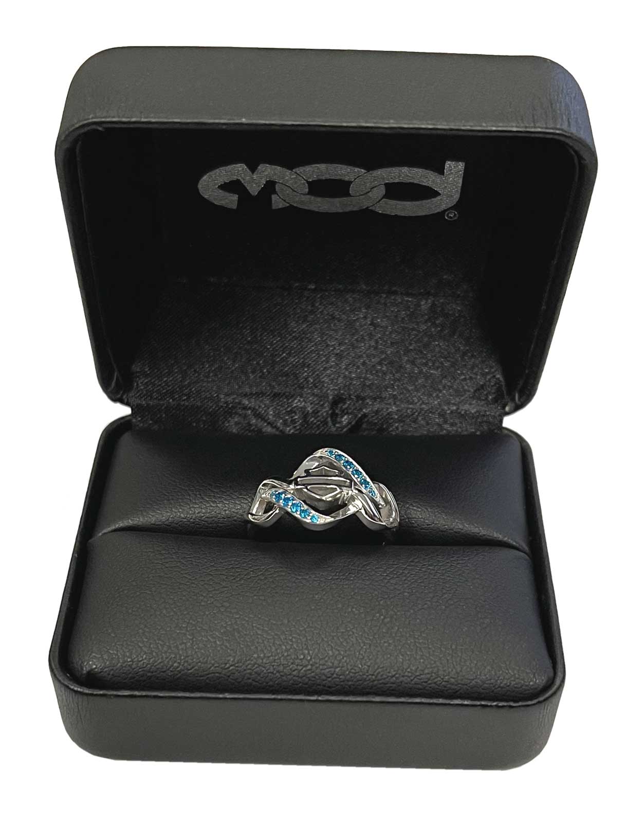Harley-Davidson Womens Interlock Blue Bling Stone Ring, Sterling Silver HDR0538 - No Hassle Returns at Wisconsin Harley