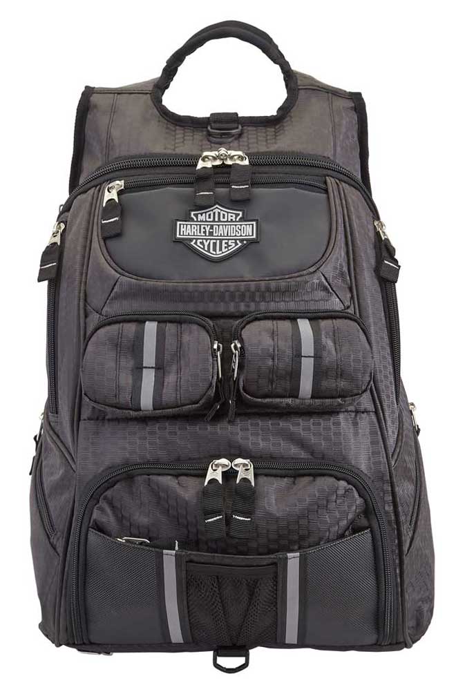 Harley-Davidson Tough Terrain Backpack w/ Helmet Holder - Honeycomb Black 99313 - Wisconsin Harley-Davidson