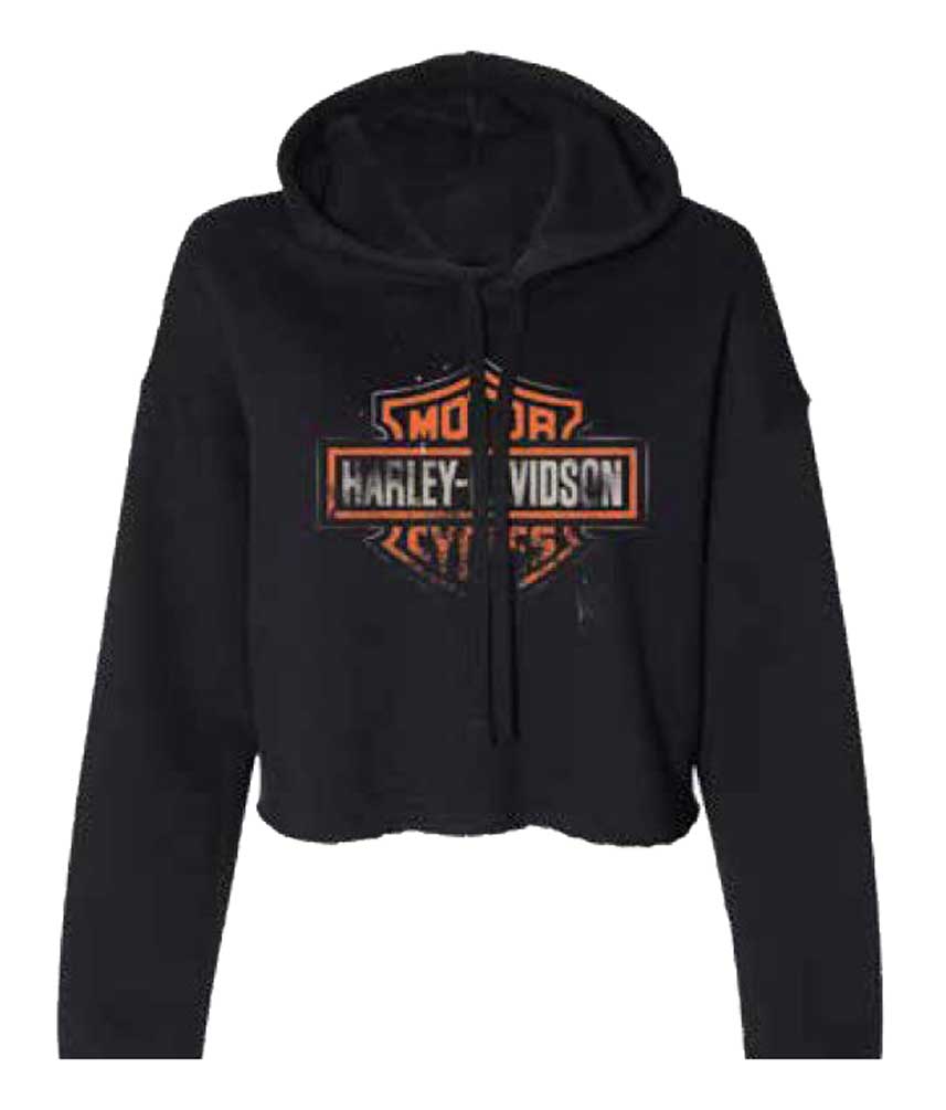 Harley-Davidson® Women's Patina B&S Logo Cropped Hoodie, Black