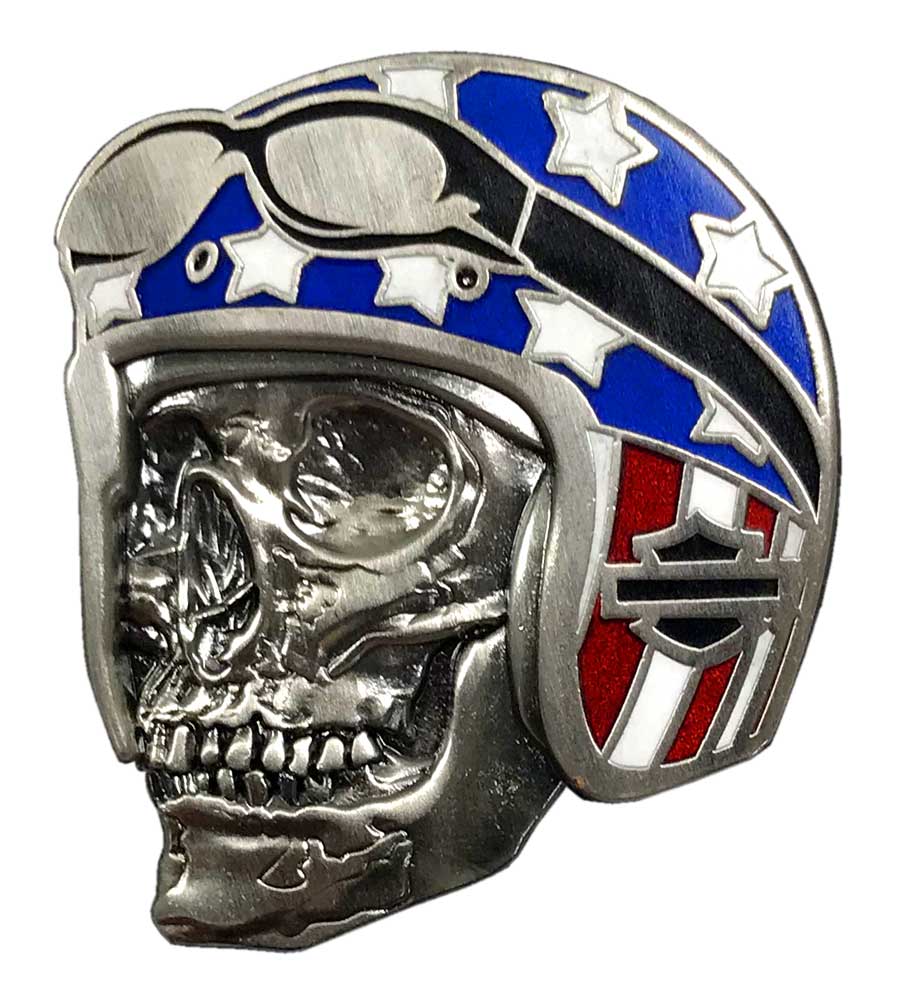 Harley-Davidson® 1.25 in. Biker Skull Flag Pin, Antique Nickel