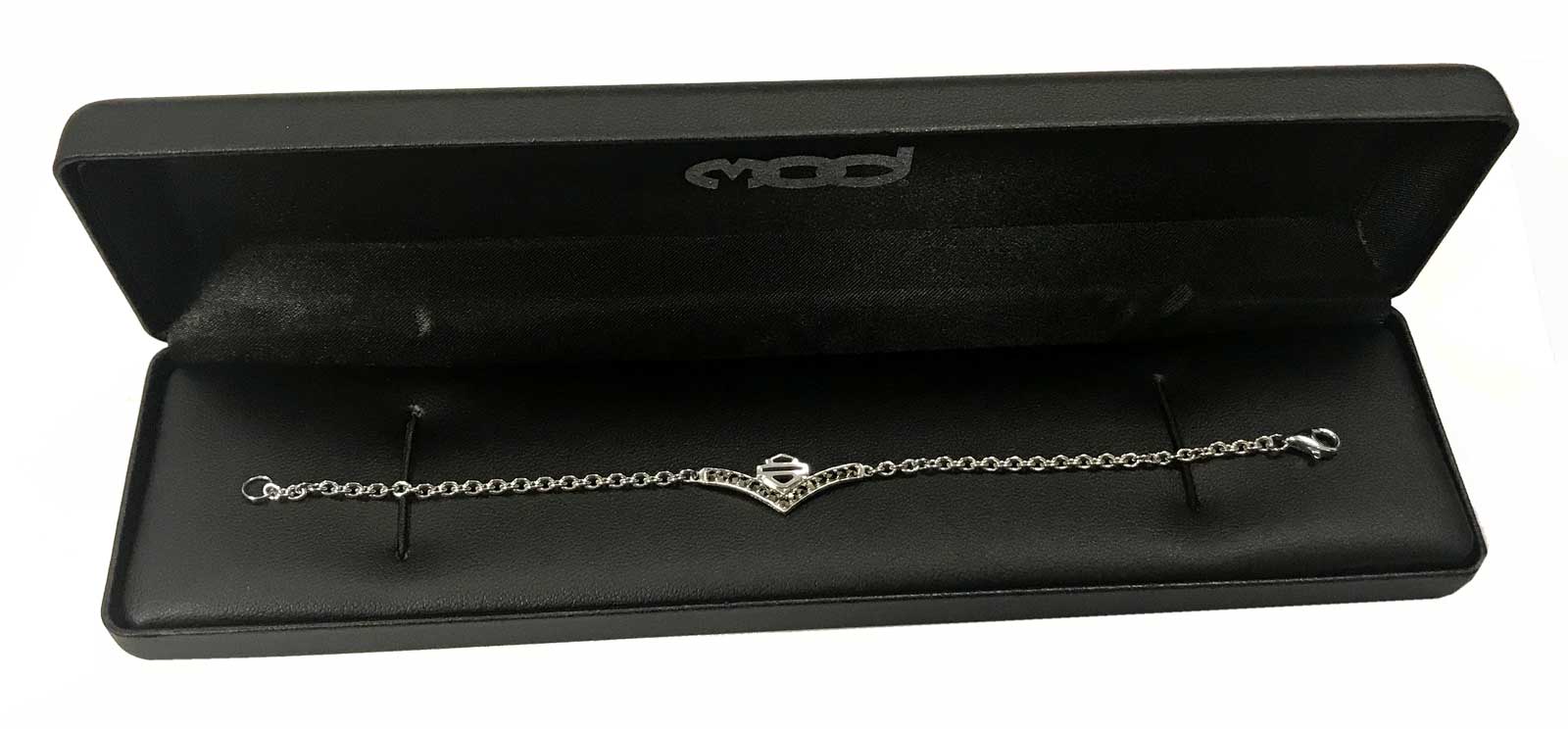 Harley-Davidson Women's Chevron Marcasite Stone Chain Bracelet, Silver HDB0448 - No Hassle Returns at Wisconsin Harley