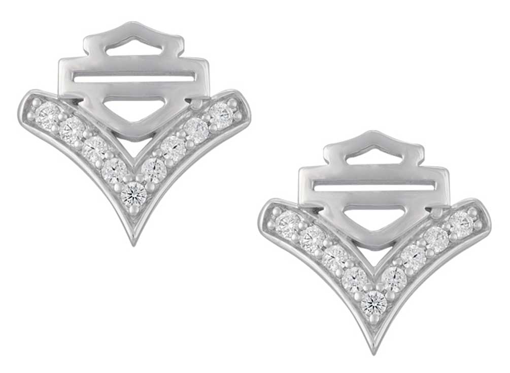Harley-Davidson Women's Chevron Embellished B&S Post Earrings, Silver HDE0556 - Wisconsin Harley-Davidson