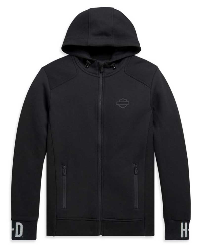 Harley-Davidson Men's Rib-Knit Side Slim Fit Full-Zip Hoodie - Black 99094-20VH - Wisconsin Harley-Davidson