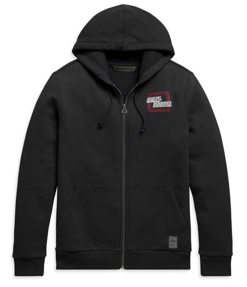 Harley-Davidson Men's Retro Outline Slim Fit Full-Zip Hoodie - Black 99097-20VH - Wisconsin Harley-Davidson