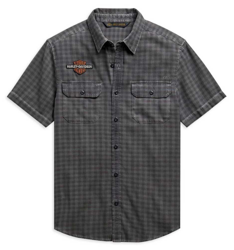 Harley-Davidson Men's Vintage B&S Logo Short Sleeve Plaid Woven Shirt 99102-20VM - Wisconsin Harley-Davidson