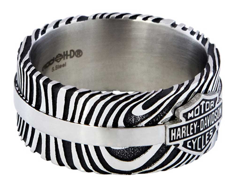 Harley-Davidson ステンレス ロゴ リング 関税送料無料 Men's Ring, Bar & Shield Logo Double Steel Cable Band