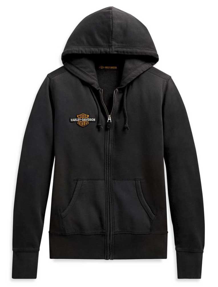 Harley-Davidson Women's Studded Vintage Logo Zip-Up Hoodie, Black 99129-20VW - Wisconsin Harley-Davidson