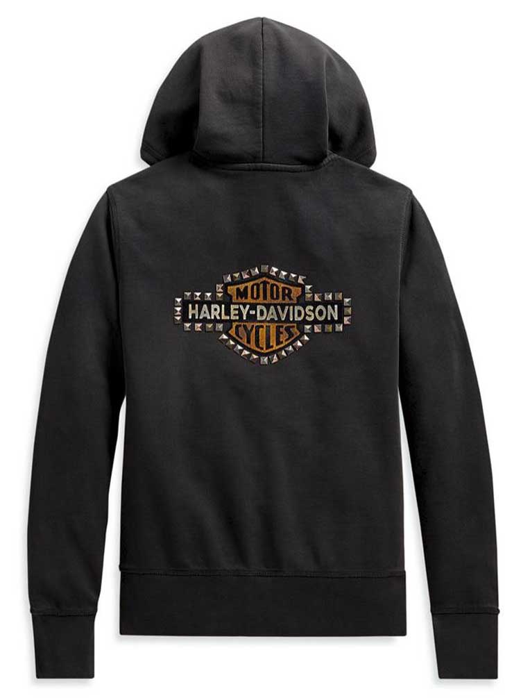 Harley-Davidson® Women's Studded Vintage Logo Zip-Up Hoodie, Black