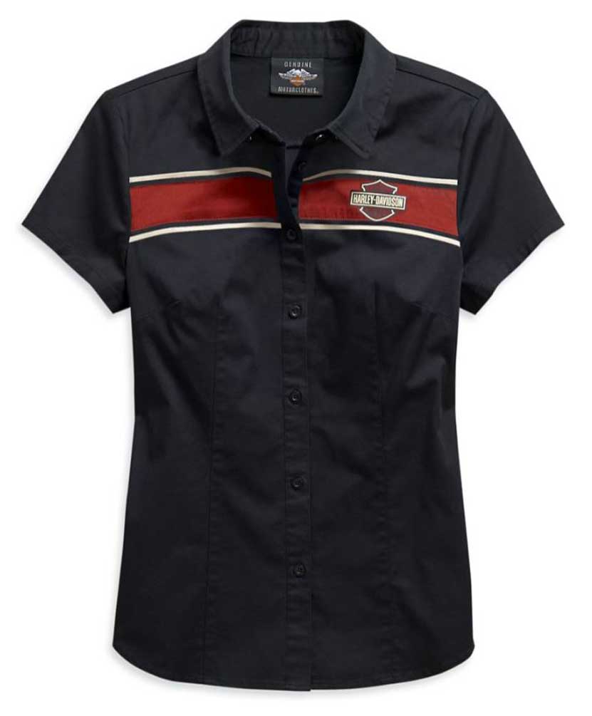 Harley-Davidson Women's Washed Striped Short Sleeve Woven Shirt 99122-20VW - Wisconsin Harley-Davidson