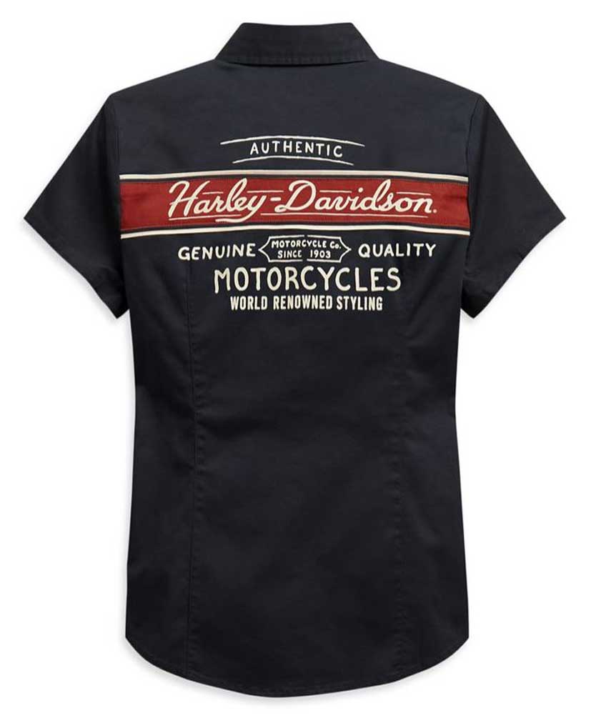 Harley-Davidson® Women's Washed Striped Short Sleeve Woven