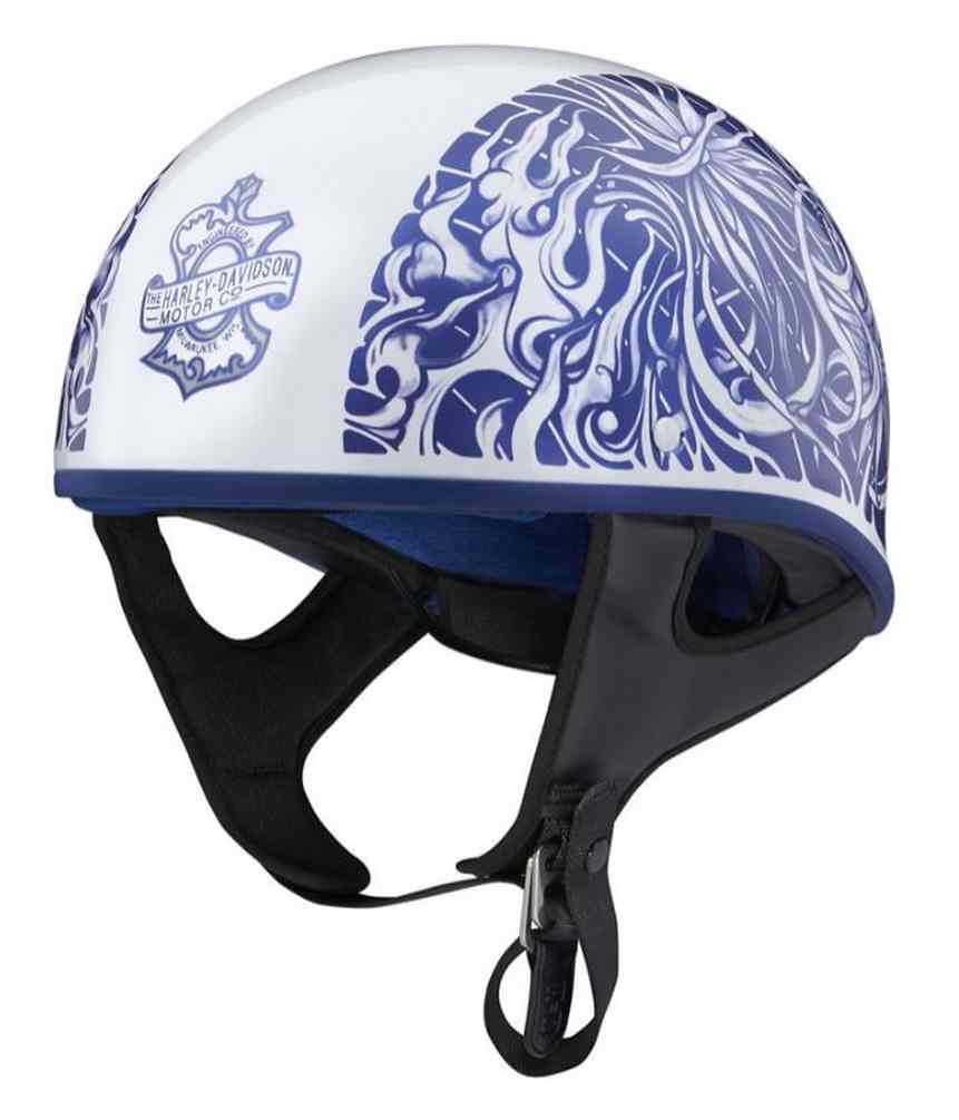 Harley-Davidson Unisex Foile Low Profile J06 Half Helmet, White/Blue 98192-20VX - Wisconsin Harley-Davidson