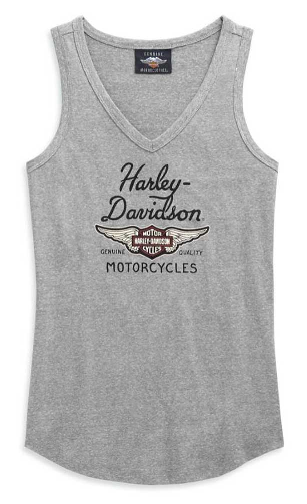Harley-Davidson Women's Winged Logo V-Neck Sleeveless Tank Top, Gray 99123-20VW - Wisconsin Harley-Davidson