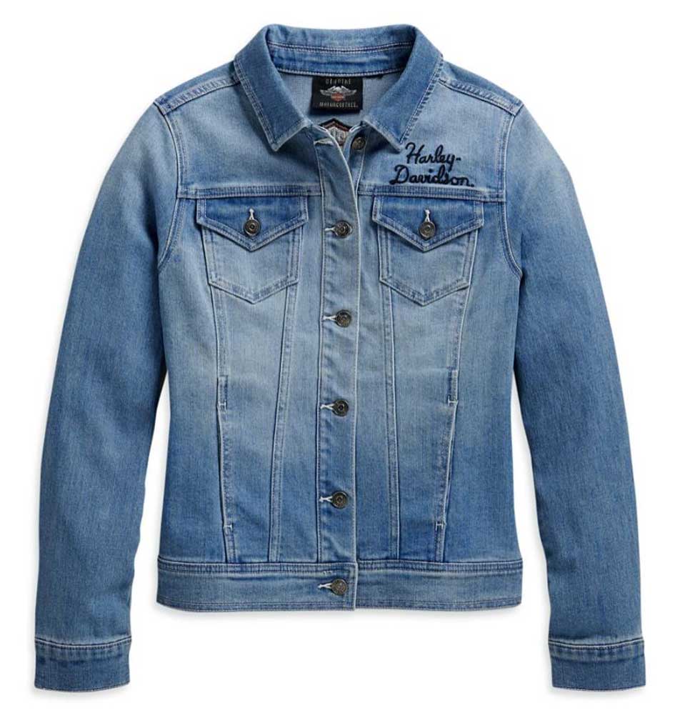 Harley-Davidson Women's Winged Logo Cotton Blend Denim Jacket, Blue 98410-20VW - Wisconsin Harley-Davidson