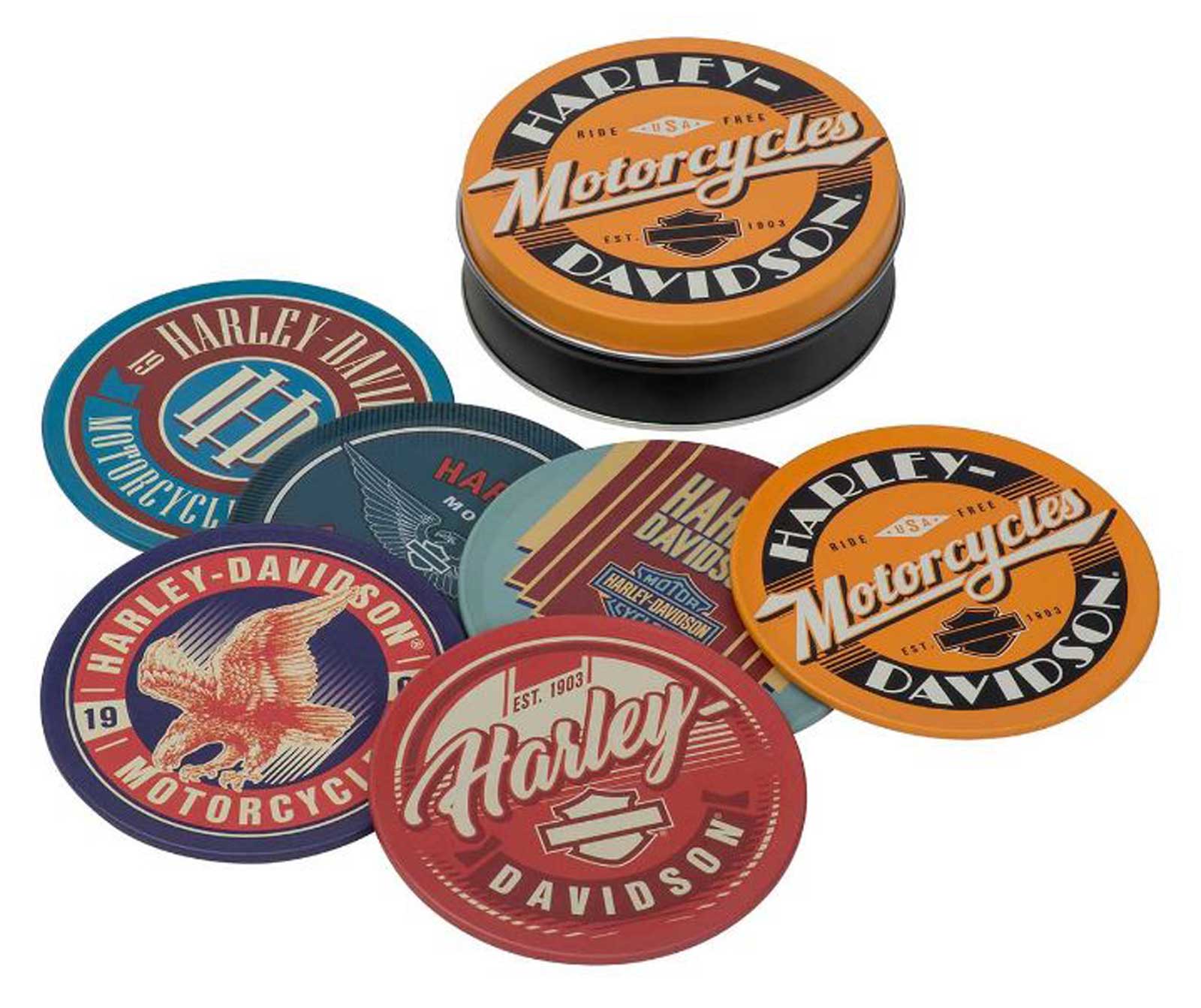 Harley-Davidson Free Shipping - Harley-Davidson Retro H-D Tin 3.5 inch Coaster Set, Pack of 6 - Matte Finishes - Free Shipping on many products plus Orders Over $99