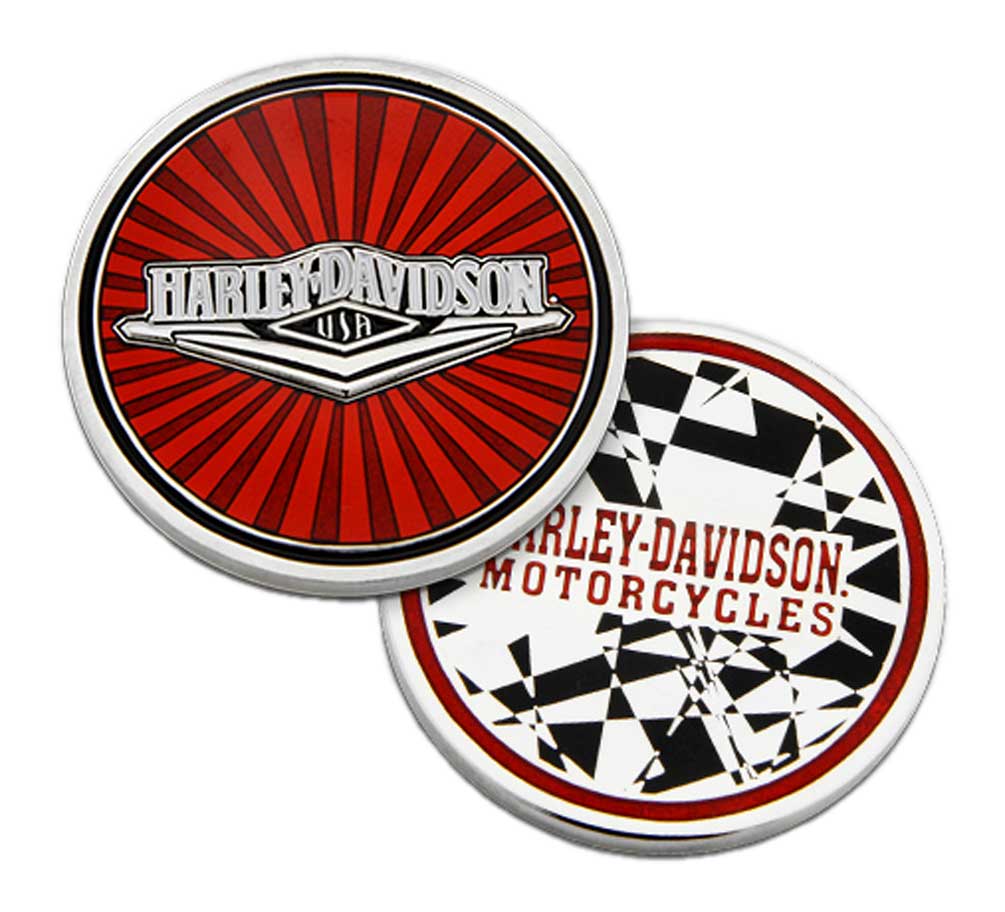 Harley-Davidson Red Tank H-D Metal Challenge Coin, 1.75in, Red & Silver Finishes - Wisconsin Harley-Davidson