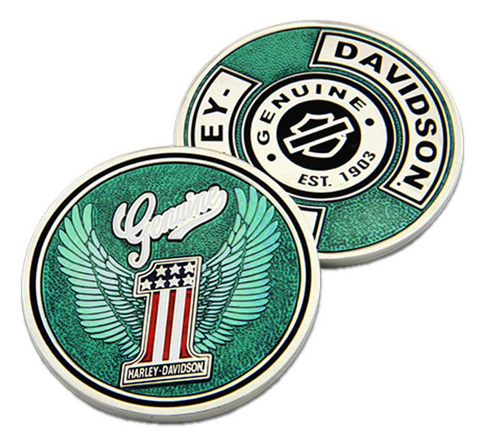 Harley-Davidson Genuine Winged #1 Logo Metal Challenge Coin, 1.75 in. - Blue - Wisconsin Harley-Davidson