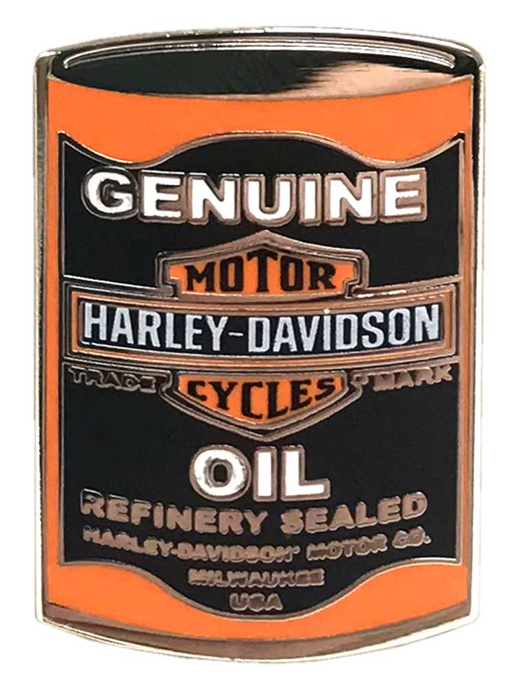 Harley-Davidson 1.25 in. Genuine B&S Oil Can Pin - Black/Orange, Silver Finish - Wisconsin Harley-Davidson