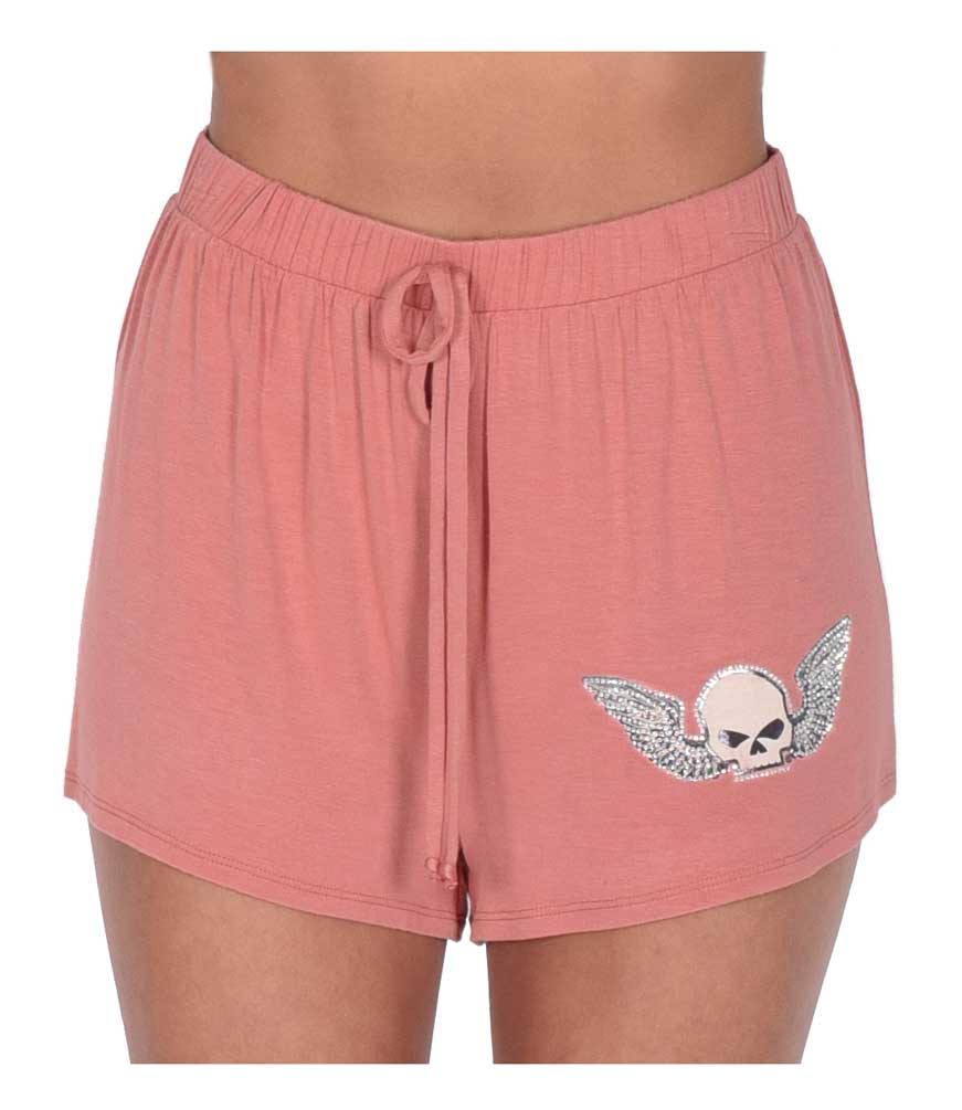 Harley-Davidson Women's Winged Willie G Skull Stretchy Lounge Shorts - Pink - Wisconsin Harley-Davidson