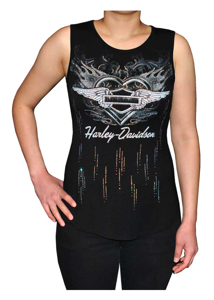 Harley-Davidson Women's Flame Heart Embellished Sleeveless Scoop Neck Tank Top - Wisconsin Harley-Davidson