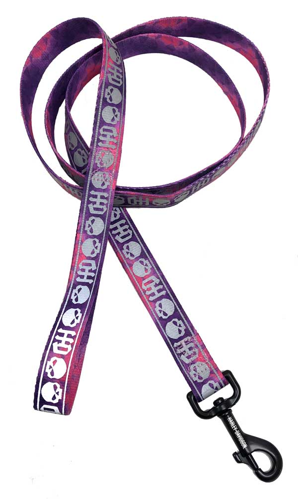 Harley-Davidson 1 in. Reflective Willie G Skull Dog Leash - 6 ft. Pink & Purple - Wisconsin Harley-Davidson
