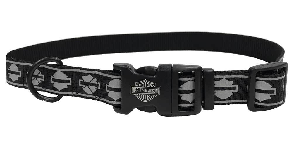 Harley-Davidson 1 in. Adjustable Black B&S Reflective Dog Collar - LG 26 in. - Wisconsin Harley-Davidson