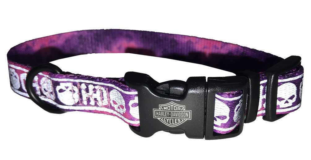 Harley-Davidson Free Shipping - Harley-Davidson Adjustable Willie G Skull Reflective Dog Collar - Pink & Purple - Free Shipping on many products plus Orders Over $99