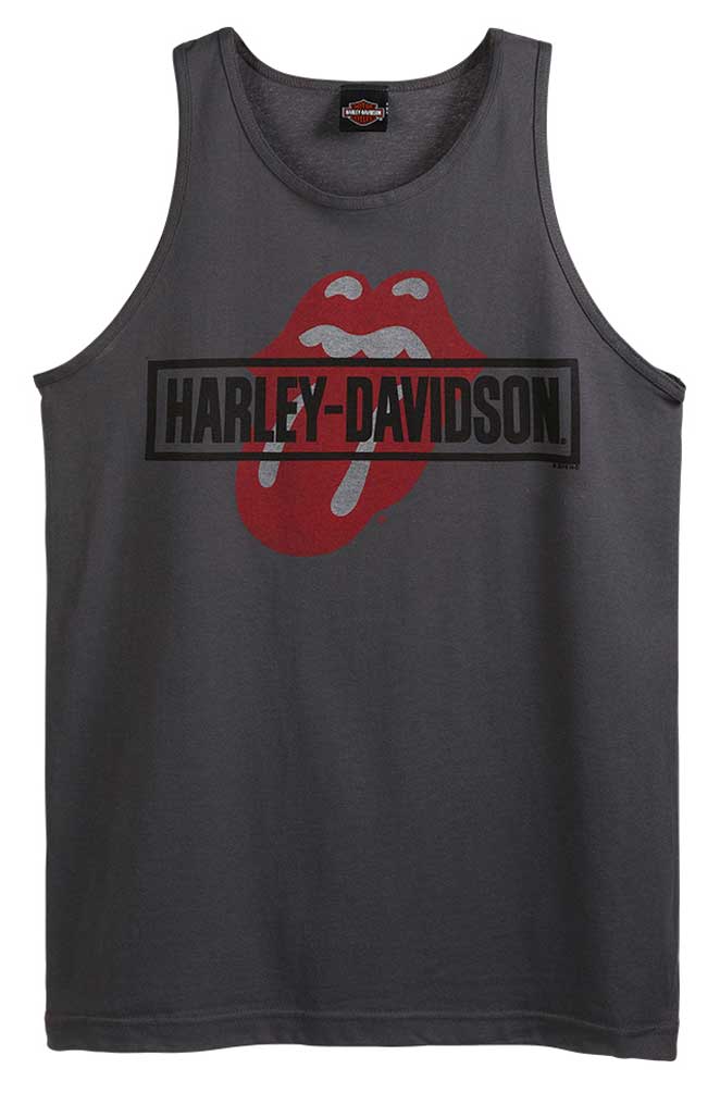 Harley-Davidson Men's Rolling Stones Mash Sleeveless Cotton Tank Top, Charcoal - Wisconsin Harley-Davidson