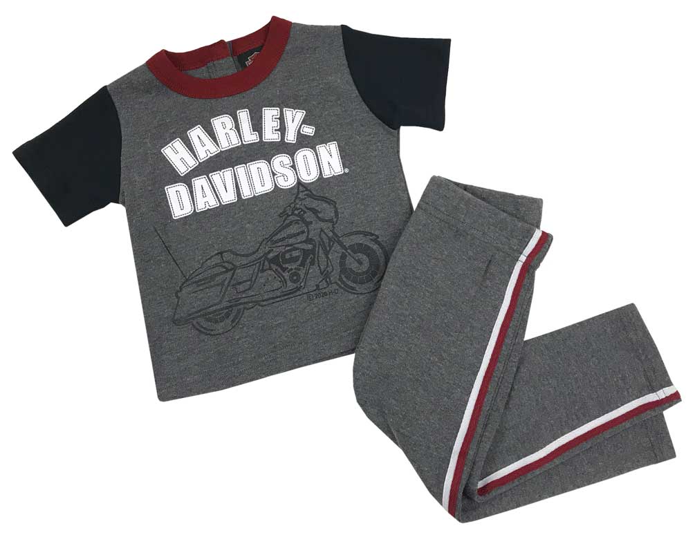 Harley-Davidson Little Boys' 2-Piece Short Sleeve Tee w/ Knit Fleece Pants, Gray - Wisconsin Harley-Davidson