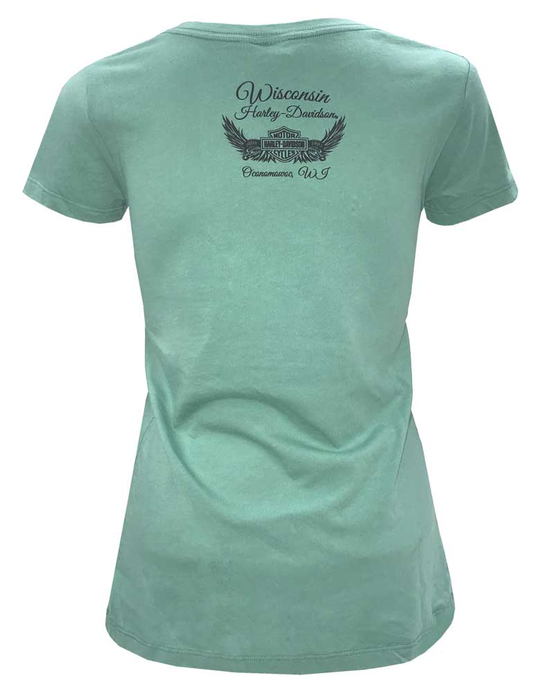 Harley-Davidson Free Shipping - Harley-Davidson Women's Distressed Script V-Neck Short Sleeve T-Shirt, Green - Free Shipping on many products plus Orders Over $99