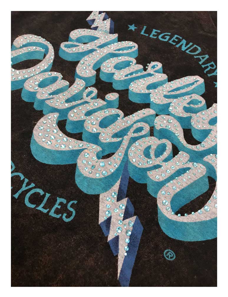 Harley-Davidson Women's Embellished Retro Bolt V-Neck Short Sleeve Tee, Black - No Hassle Returns at Wisconsin Harley