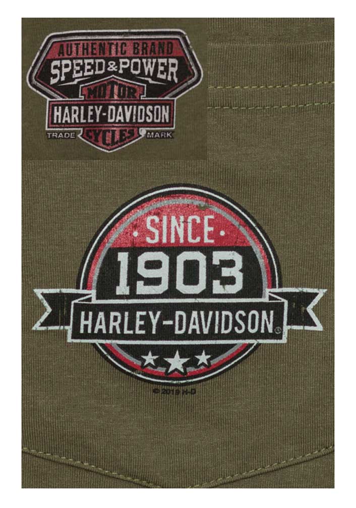 Harley-Davidson Men's Glory Days 1903 Chest Pocket Short Sleeve T-Shirt, Green - No Hassle Returns at Wisconsin Harley