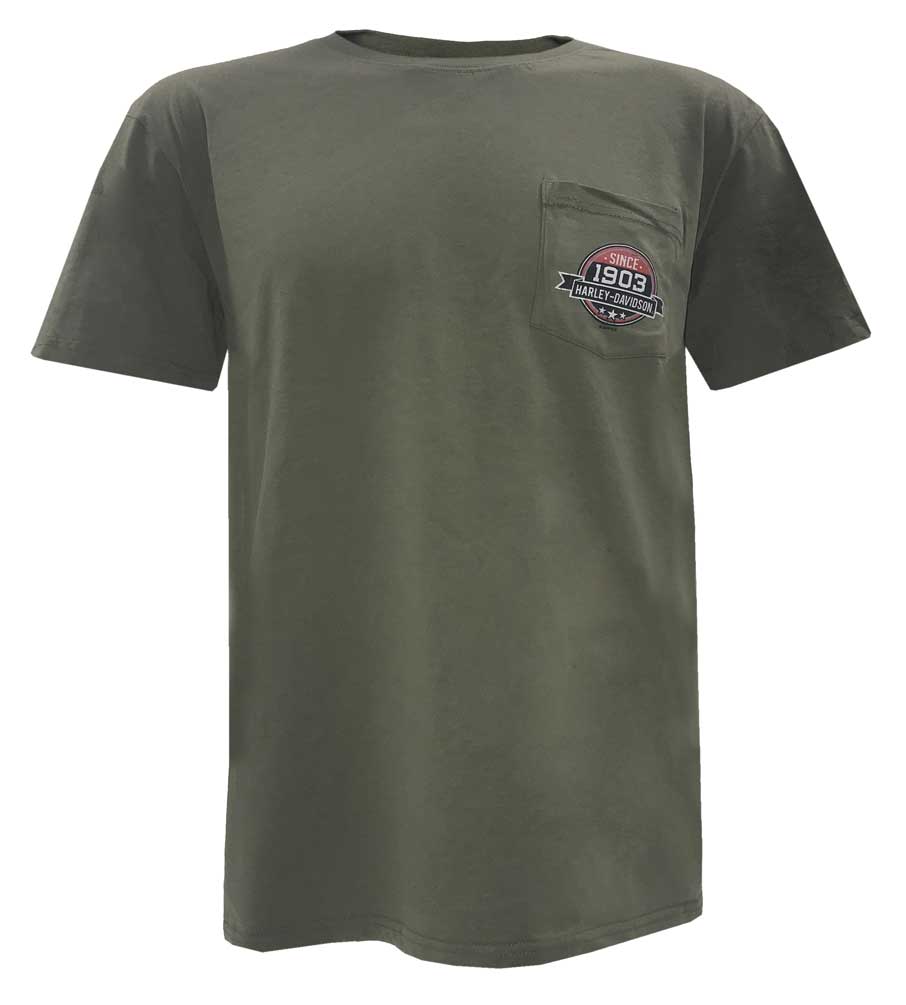 Harley-Davidson Men's Glory Days 1903 Chest Pocket Short Sleeve T-Shirt, Green - Wisconsin Harley-Davidson