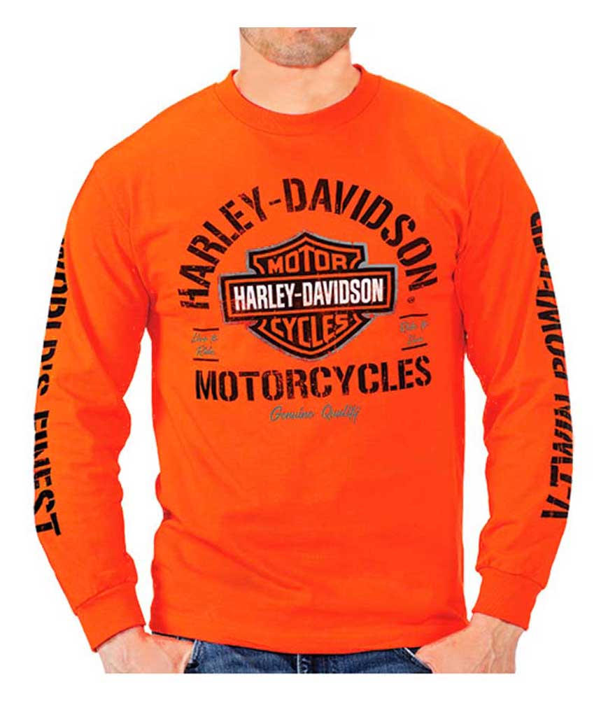 Harley-Davidson Men's Bar & Shield H-D Long Sleeve Crew Neck T-Shirt, Orange - Wisconsin Harley-Davidson