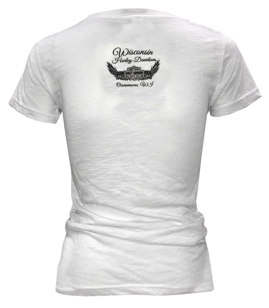 Harley-Davidson Free Shipping - Harley-Davidson Women's Embellished Script V-Neck Short Sleeve Cotton Tee, White - Free Shipping on many products plus Orders Over $99