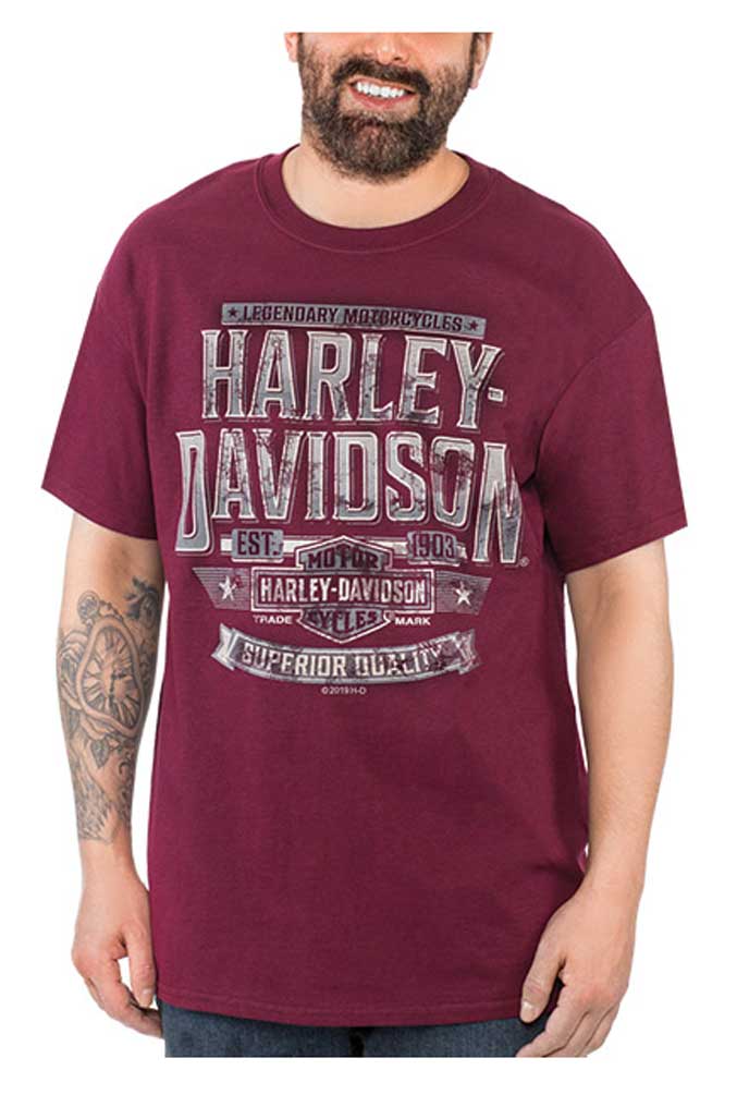 Harley-Davidson Men's Bold H-D Crew-Neck Short Sleeve Cotton T-Shirt, Maroon - No Hassle Returns at Wisconsin Harley