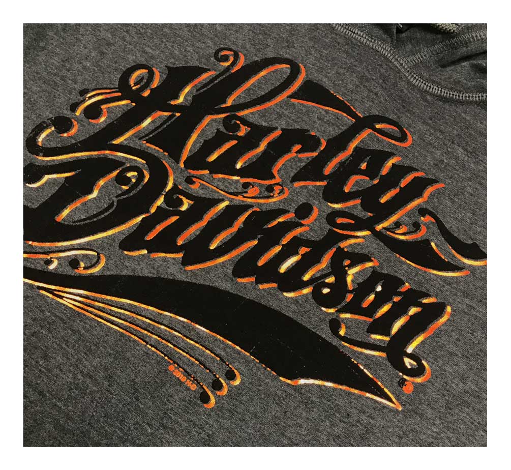 Harley-Davidson Women's Metallic Foil H-D Long Sleeve Hooded Shirt, Heather Gray - No Hassle Returns at Wisconsin Harley