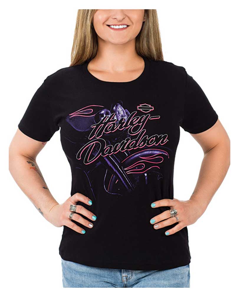 Harley-Davidson Women's Abstract Motorcycle Short Sleeve Crew-Neck Tee, Black - Wisconsin Harley-Davidson